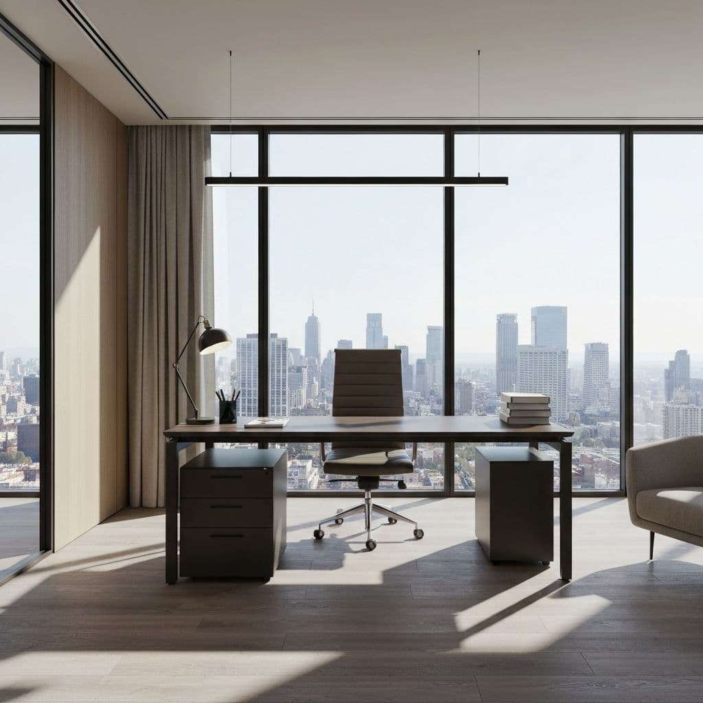 Family Office Executive Partnership Prepared executive workspace with city skyline view